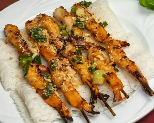 bac-lieu-restaurant - C6.  Woven Rice Noodle Sheet and Grilled Shrimp Skewers